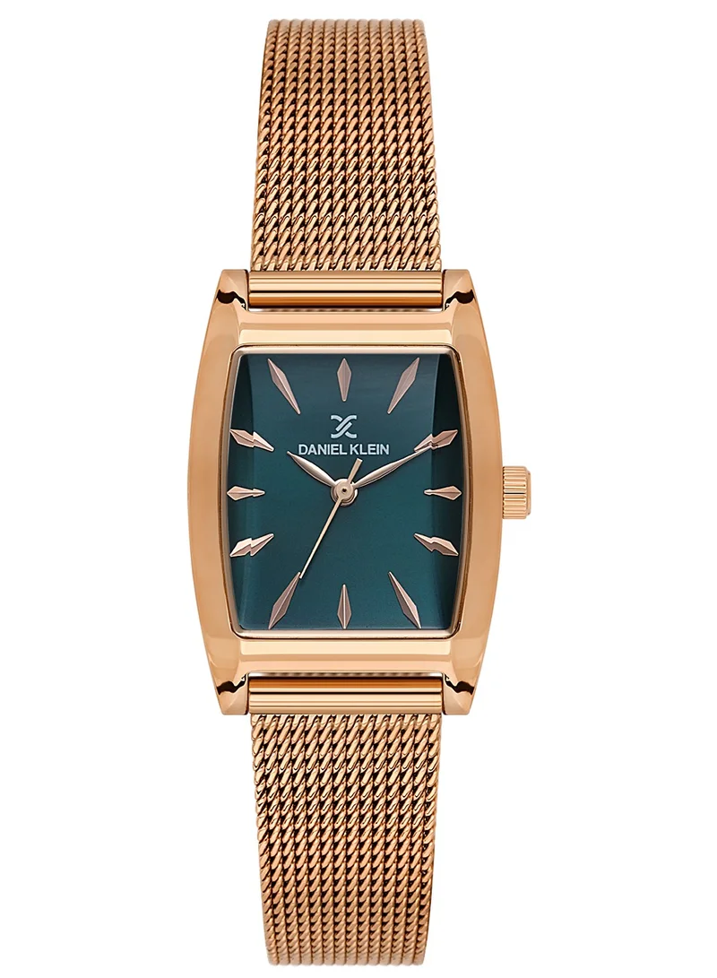 DANIEL KLEIN Women's Mesh Band Rose Gold Alloy Case Analog Blue Square Sunray Dial Japanese Quartz Premium 30 Meters Water Resistant